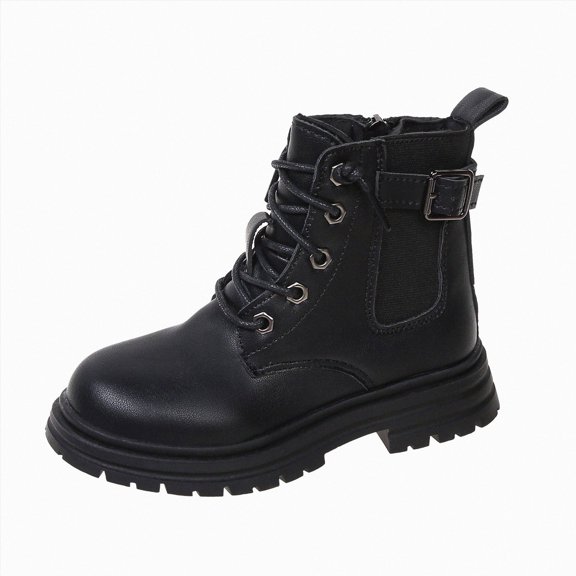 KPOPLK Toddler Girls Combat Boots Side Zipper Lace Up Boots Girls Non-Slip Sole Casual Boots(10,Black)