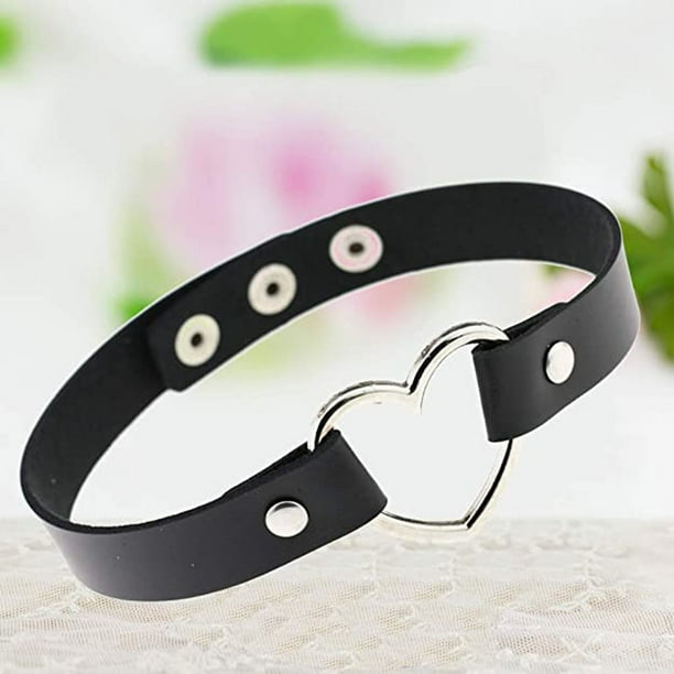 Collar para mujer, joyería para mujer, collar de cadena de cuero punk para el cuello, joyería de corazón, collar de cadena de clavícula para mujer