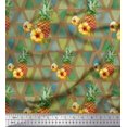 thumbnail image 1 of Soimoi Brown Georgette Viscose Fabric Triangle & Pine Fruits Decor Fabric Printed Yard 42 Inch Wide, 1 of 5