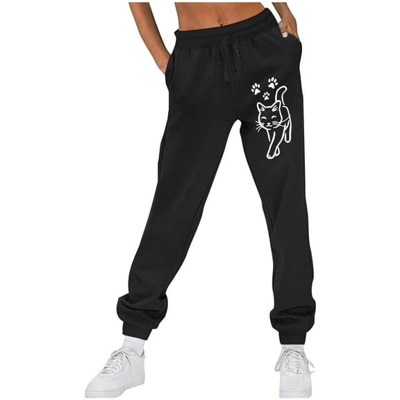 NTACZA Womens Fall Pants Black Workout Fleece Sweatpants Running Graphic Joggers Womens Trousers L