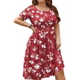 thumbnail image 4 of WellSize Summer Plus Size Dresses for Women Short Sleeve A-Line Midi Dresses Casual Floral Print Beach Dress with Pockets, 4 of 9