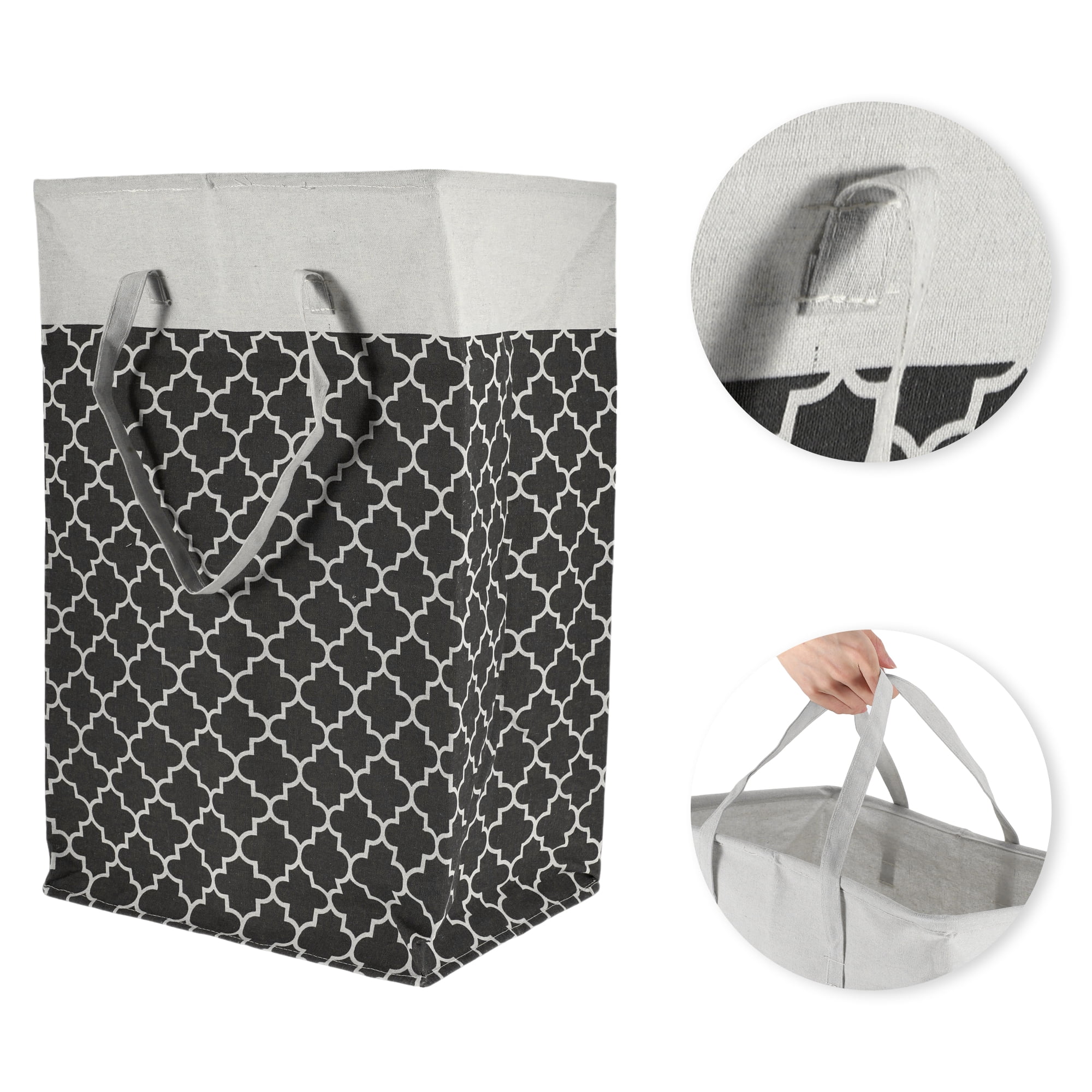 Unique Bargains Laundry Basket, Foldable Laundry Hamper with Handles Black Gray