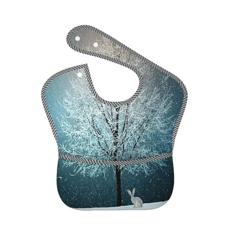 Bingfone Mess-Proof Baby Bib - Waterproof Bib For Baby Boy Or Girl With Food Catcher Pocket, Unisex-Winter Rabbit