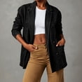 thumbnail image 5 of Vxararl Women's Notched Lapel Denim Blazer Long Sleeve Slim Jean Jacket with Pockets Button Down Casual Jean Cotton Coat for Party Office Oversized Blazers for Women Black XL, 5 of 6