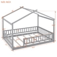 thumbnail image 4 of Full Size House Bed, Wood Montessori Bed Full Floor Bed Frame with Fence Shaped Guardrails and Roof, Grey, 4 of 8