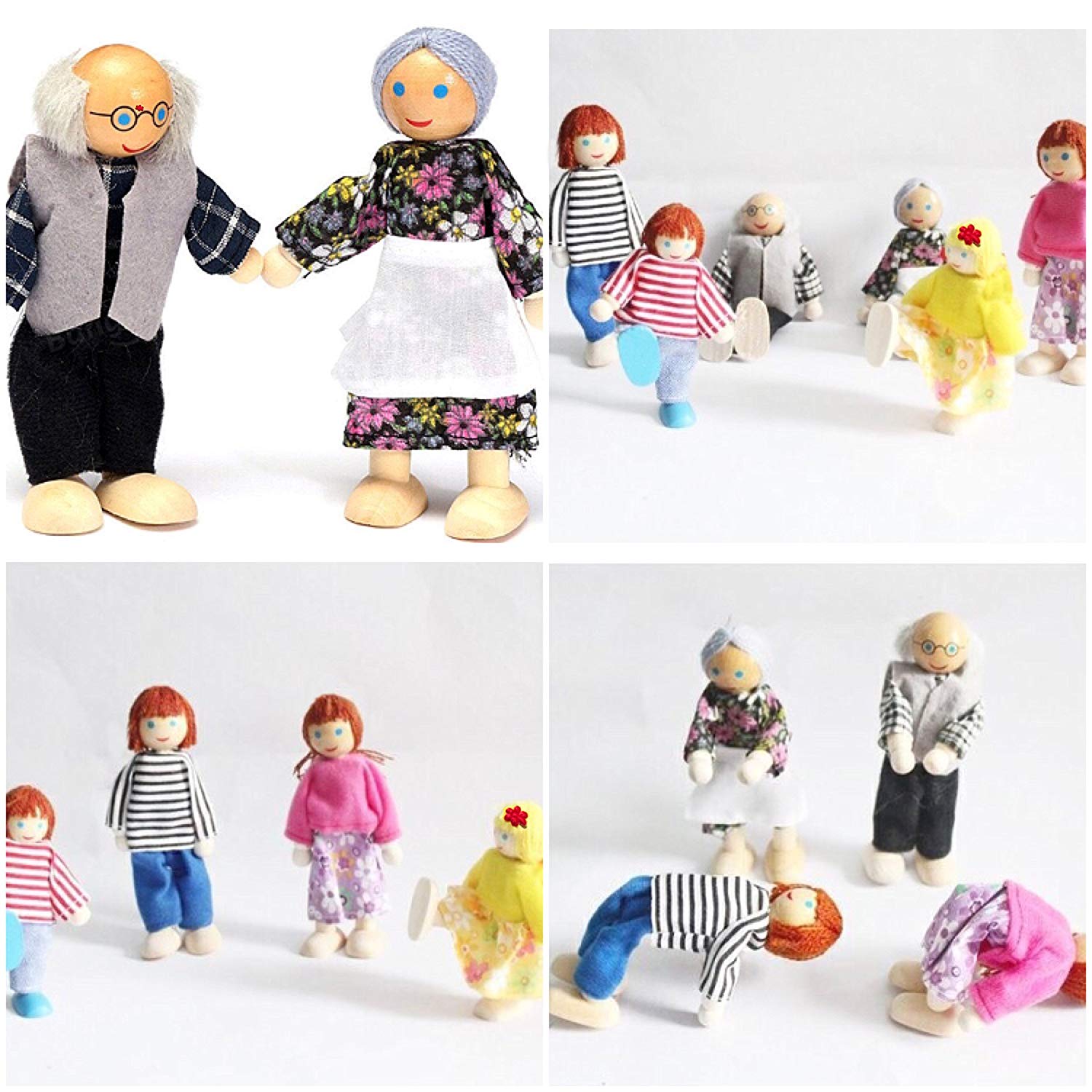 BESTSKY  Kids Girls Lovely Happy Dolls Family Playset Wooden Figures Set of 7 People for Children Dollhouse Pretend Gift - image 2 of 7