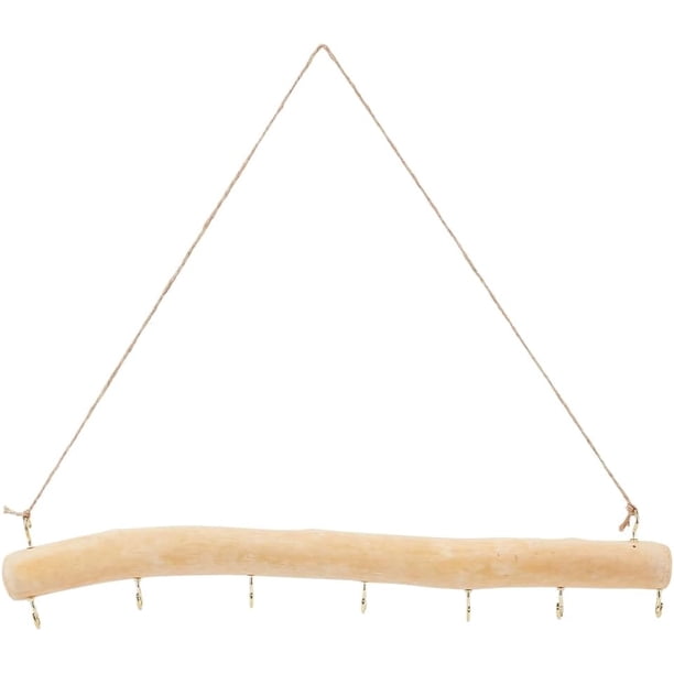 Ganchos de pared de madera natural con 7 ganchos, madera flotante, para colgar en la pared, decoración de estilo rústico, para joyería, collar y rama con cordel.