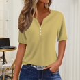 thumbnail image 2 of yunLCZ Basic T Shirts Women's Fashion Casual Solid Color Button Short Sleeve Top T Shirt Office Shirts Beige L, 2 of 4