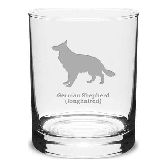German Shepherd (Longhaired) Deep Etched 14 oz Classic Double Old Fashion Glass