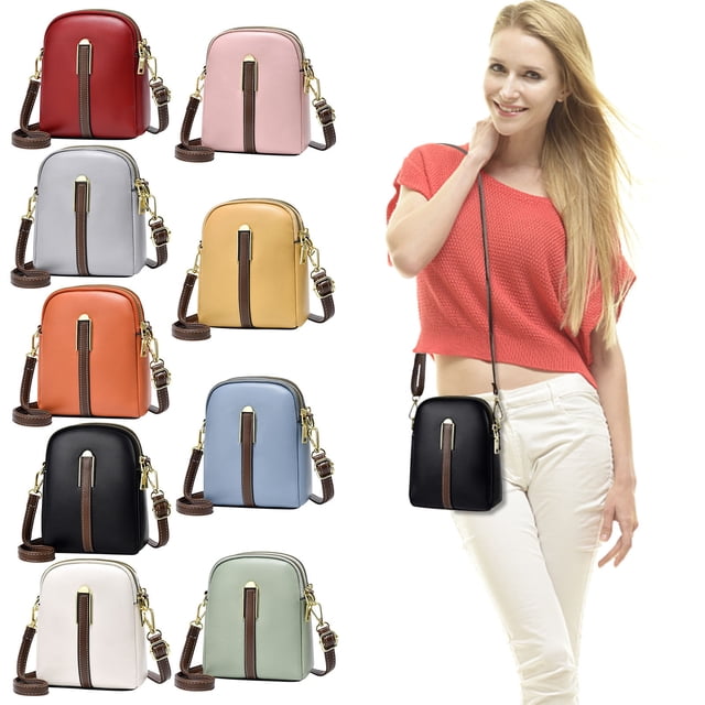 Bolso bandolera de cuero bordado para teléfono - Mini alforja de hombro para mujer, pequeño bolso de vaca con correa ajustable para uso diario