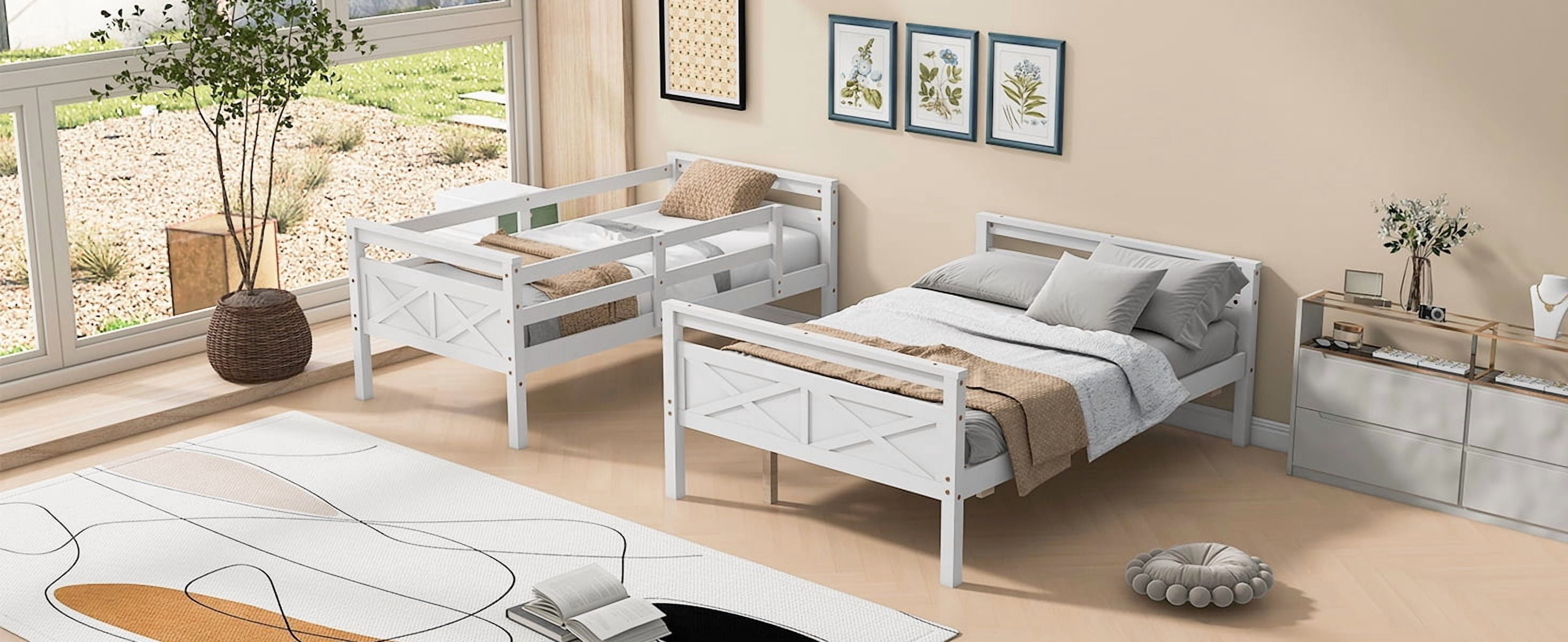 MAYEERTY Twin over Full Bunk Bed with ladder, Safety Guardrail, Perfect for Bedroom, White
