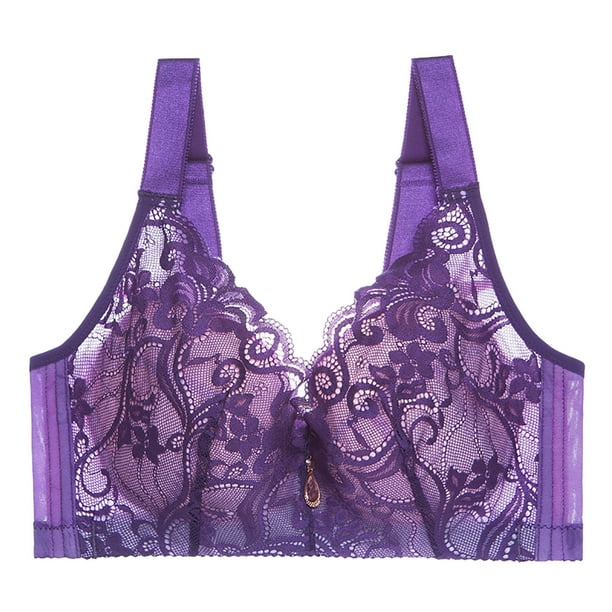 Ladies Front Close Back Support Bra Plus Size Wide Shoulder Straps  Brassiere Everyday Push Up Lace Bra for Women (Color : Purple, Size : XL/X- Large) : : Clothing, Shoes & Accessories