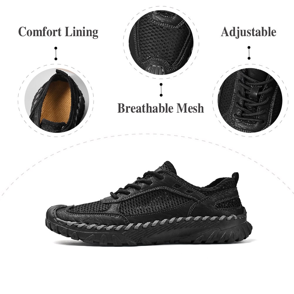 Mens Mesh Casual Shoes Outdoor Lightweight Hiking Shoes Soft Breathable Sneakers Non-slip Driving Shoes Black 8.5 US
