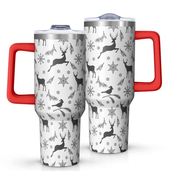 Christmas 40oz Tumbler– Stainless Steel Insulated Tumbler with Handle and Straw, Large Capacity Travel Cup for Hot & Cold Drinks