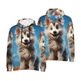 thumbnail image 6 of Bingfone Blue Sky Cute Wolf Men's Drawstring Hoodie Long Sleeve Pocket Sweatshirts-Large, 6 of 6