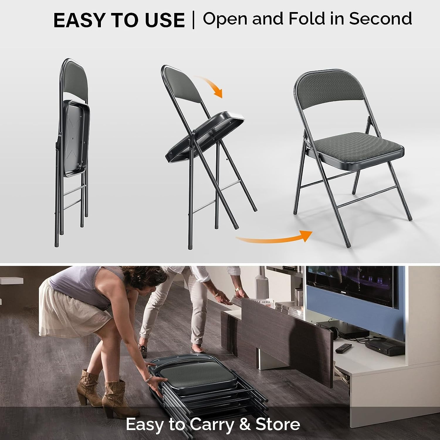 Vingli Metal Indoor and Outdoor Conferences Padded Folding Chairs, Gray "1 Set of 6"