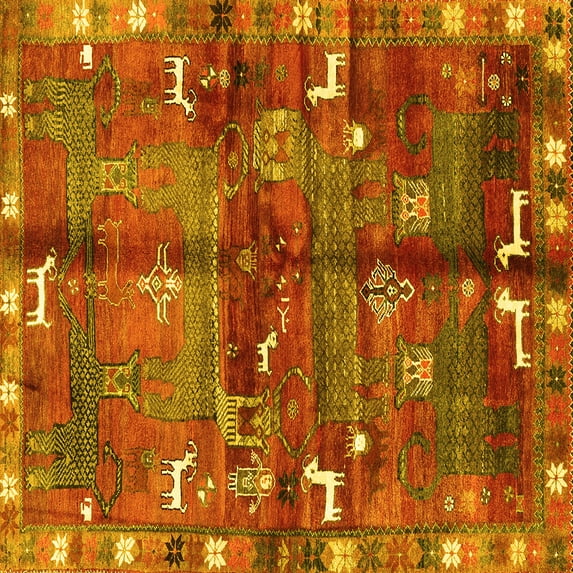 Ahgly Company Indoor Square Animal Yellow Traditional Area Rugs, 7' Square