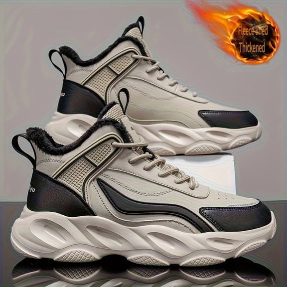 Men'S Winter Warm Fleece-Lined High-Top Sneakers - Thick Cushioned EVA Sole, Breathable Fabric Upper, Lace-Up Casual Shoes for Hiking, Running & Outdoor Activities,Winter Sports Footwear