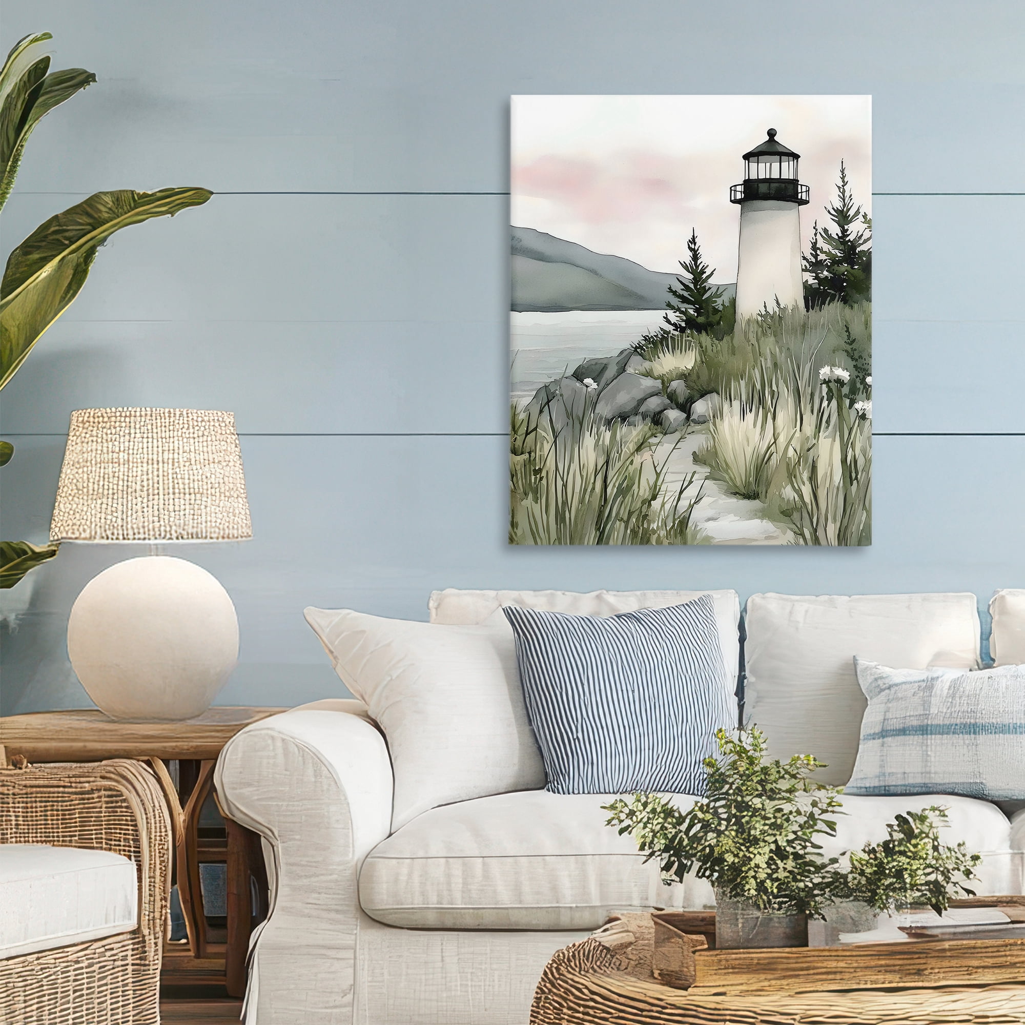 Stupell Industries Coastal Calm Lighthouse Canvas Wall Art, design by Riley B