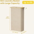 thumbnail image 4 of Norcho 65L Slim Laundry Hamper with Lid, Narrow Collapsible Laundry Basket with Removable Bag and Bamboo Handles, Beige, 4 of 7