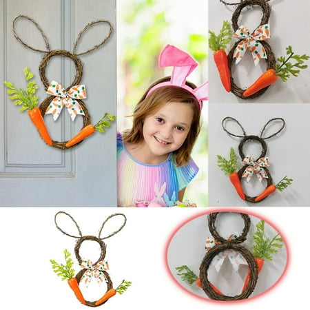 

Easter Decorations Rabbit Radish Rattan Ring Family Home Decoration Wreath Pendant (without Lights) Christmas Wreath for Car