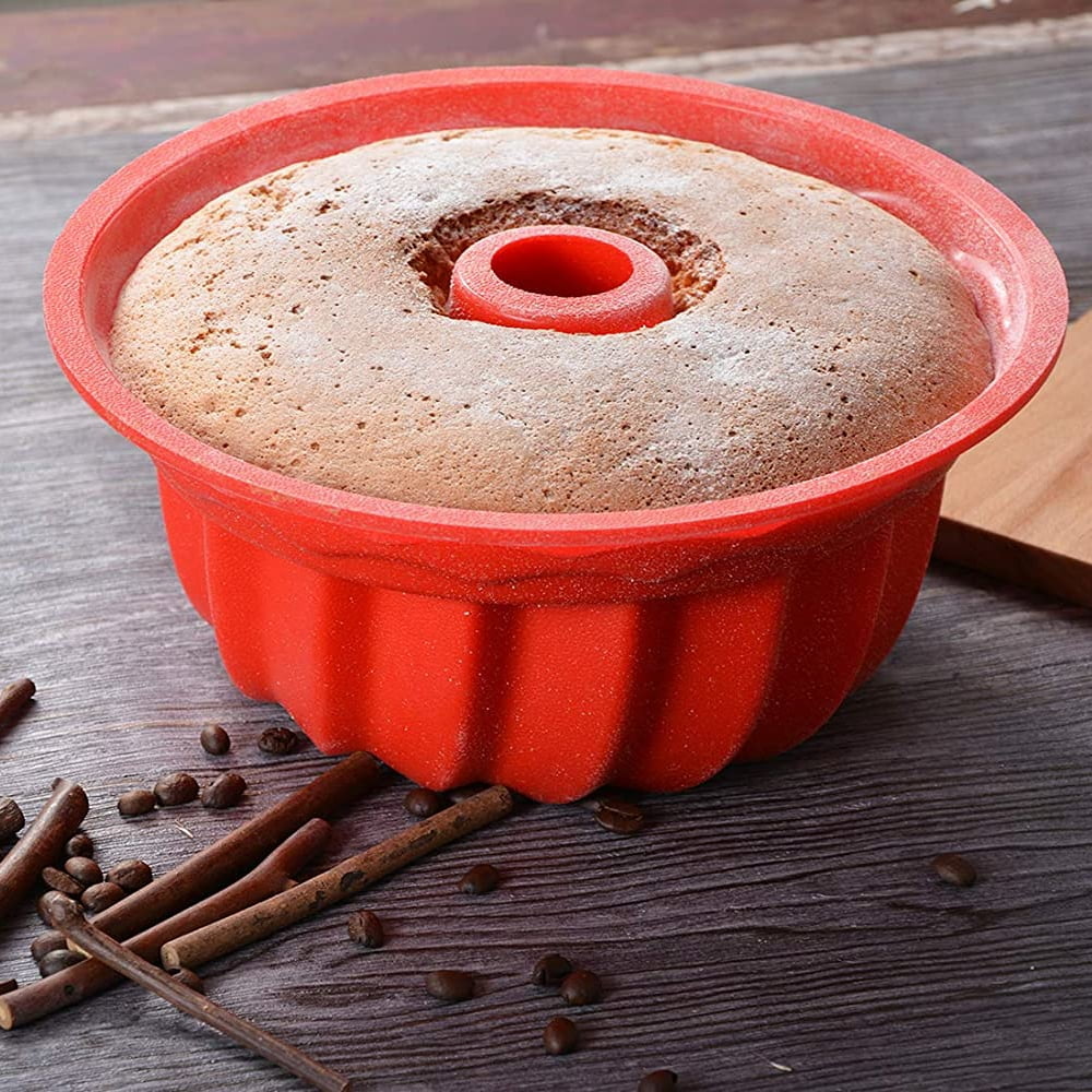 Kepooman 9-Inch Kitchen Non-Stick Silicone Cake Mold for Baking Bread, Red Kepooman 9-Inch Kitchen Non-Stick Silicone Cake Mold for Baking Bread, Red