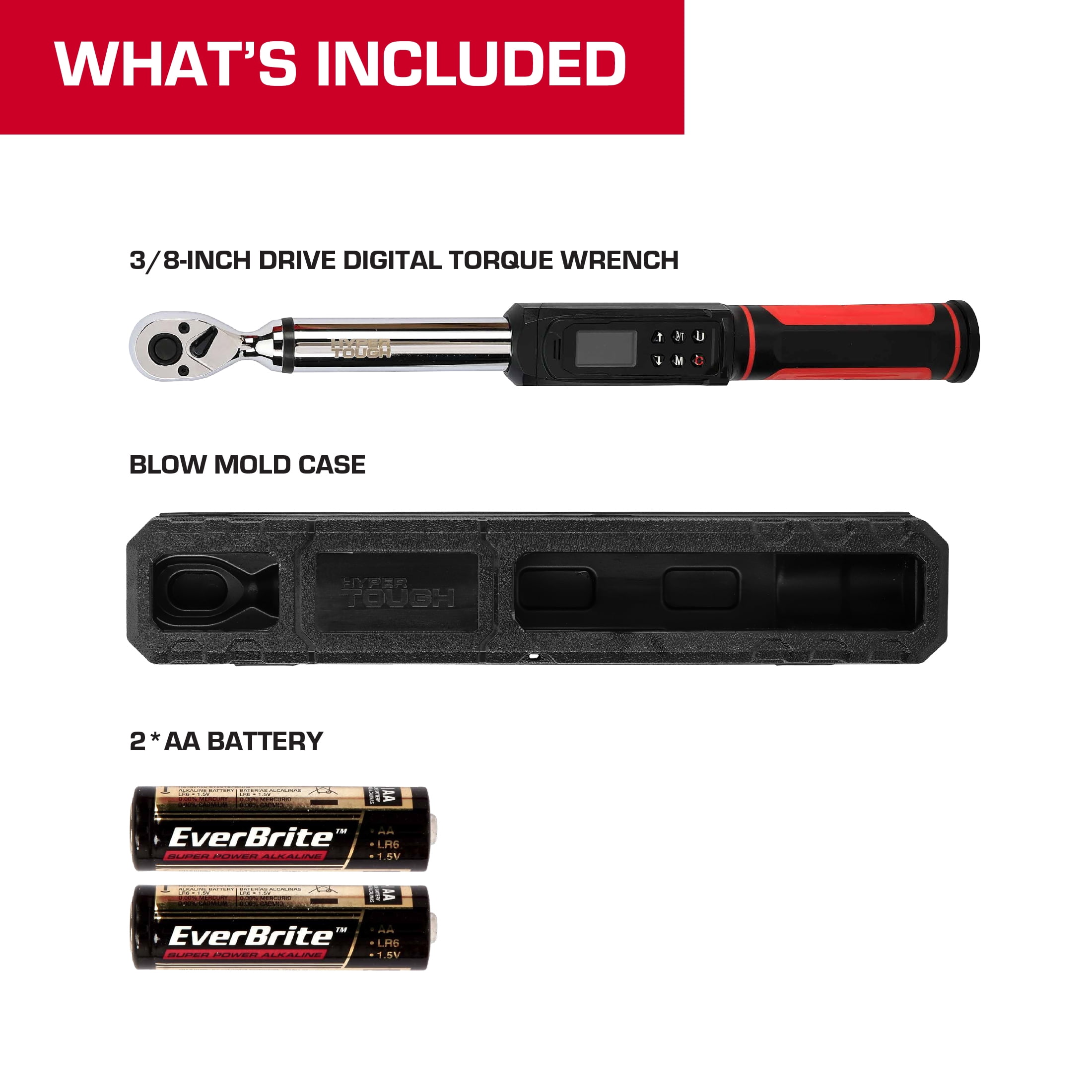 Hyper Tough 3/8-inch Drive Digital Torque Wrench, 10 - 100 ft/lbs