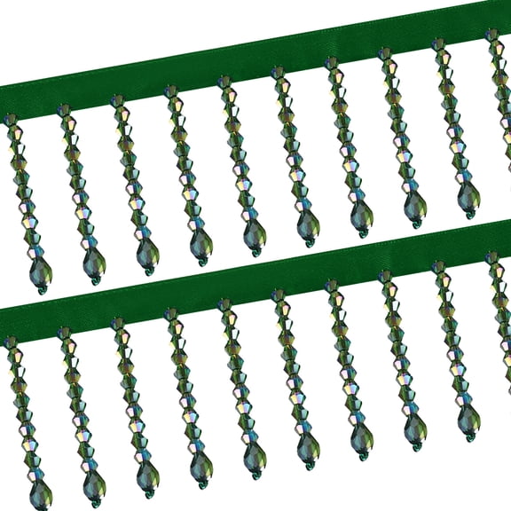 Uxcell 1 Yard Crystal Beaded Ribbon Fringe Trim, 2.4" Crystal Fringe Tassel Rhinestone Bead Trim Tassel for Curtain Lamp Shade Dress Clothes Wedding Decoration DIY, Olive Green