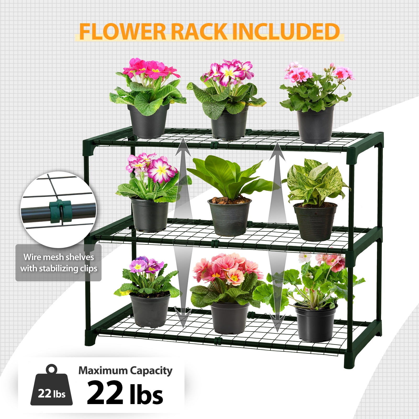 EAGLE PEAK 6.6 x 3.3 x 6.9ft Outdoor Lean to Walk-in Greenhouse with Shelf, Gardening Wall Green House with Roll-up Zipper Entry Doors, White