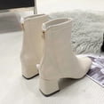 thumbnail image 2 of Women's Wide Booties with Block Low Heel & back Zipper | Black and Beige Short Boots, 2 of 10