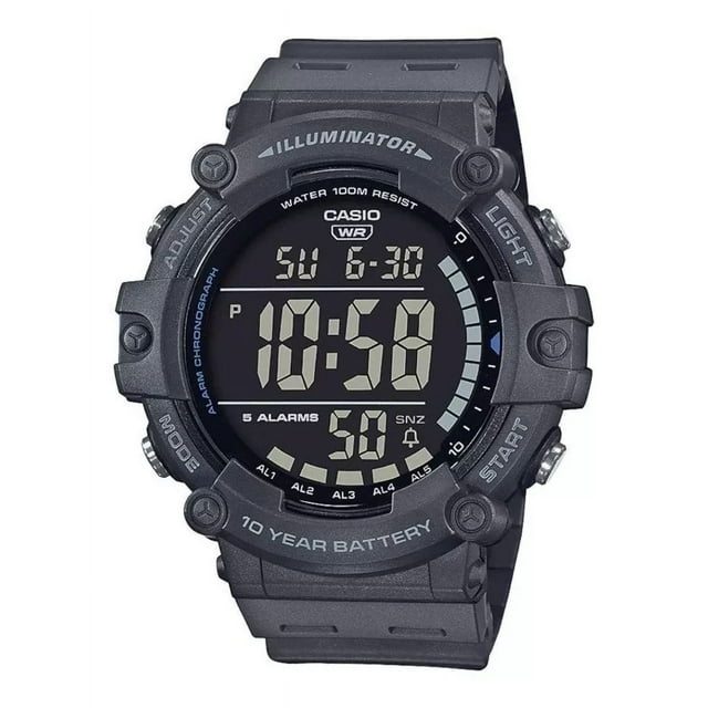 Reloj pulsera Casio AE-1500WH con correa de resina color gris - fondo negro