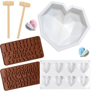 Diamond Heart Molds Chocolate Silicone Molds 2 Pieces Letter Number  Chocolate Mold 2 Pieces Wooden Hammers and 2 Pieces Droppers for Dessert  Mousses