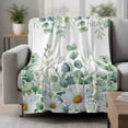thumbnail image 2 of Green Eucalyptus Leaves Blanket Soft Cozy Warm Throw Blanket for Couch, Plush Fuzzy Flannel Fleece Blankets for Sofa, Summer Botanical Watercolor Daisy Bed Blankets Lightweight Gifts for Men, 32"x48", 2 of 9