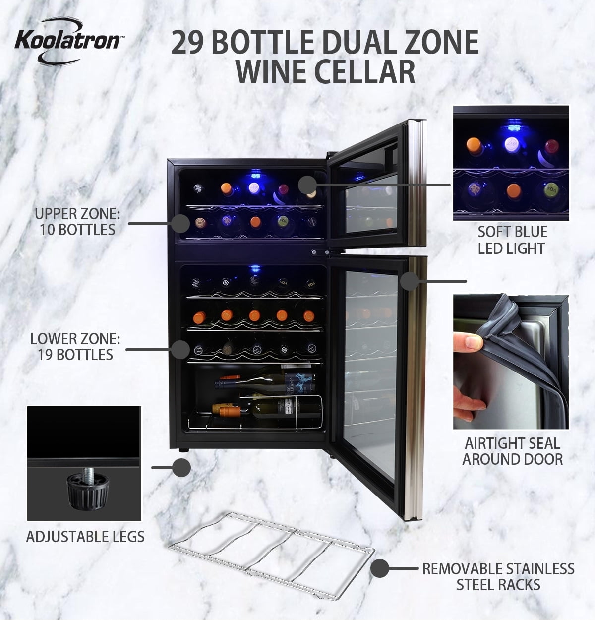 Koolatron 29 Bottle Dual Zone Wine Cooler Freestanding Wine Fridge