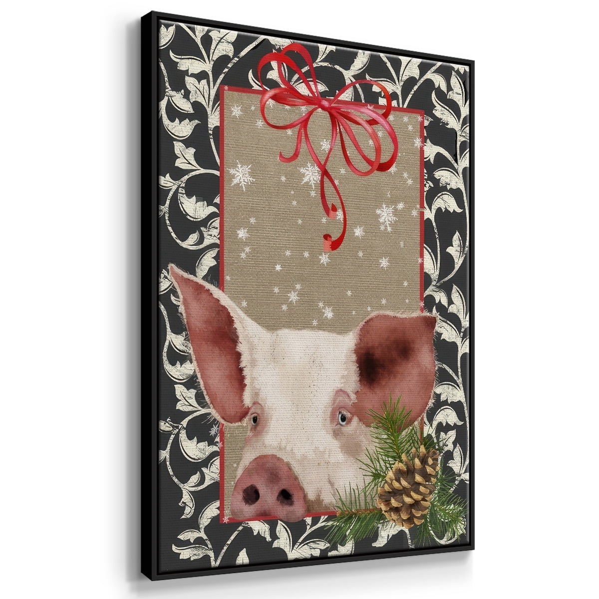 County Christmas Farm II - Framed Gallery Wrapped Holiday Canvas - 25 x 37 - Black Frame