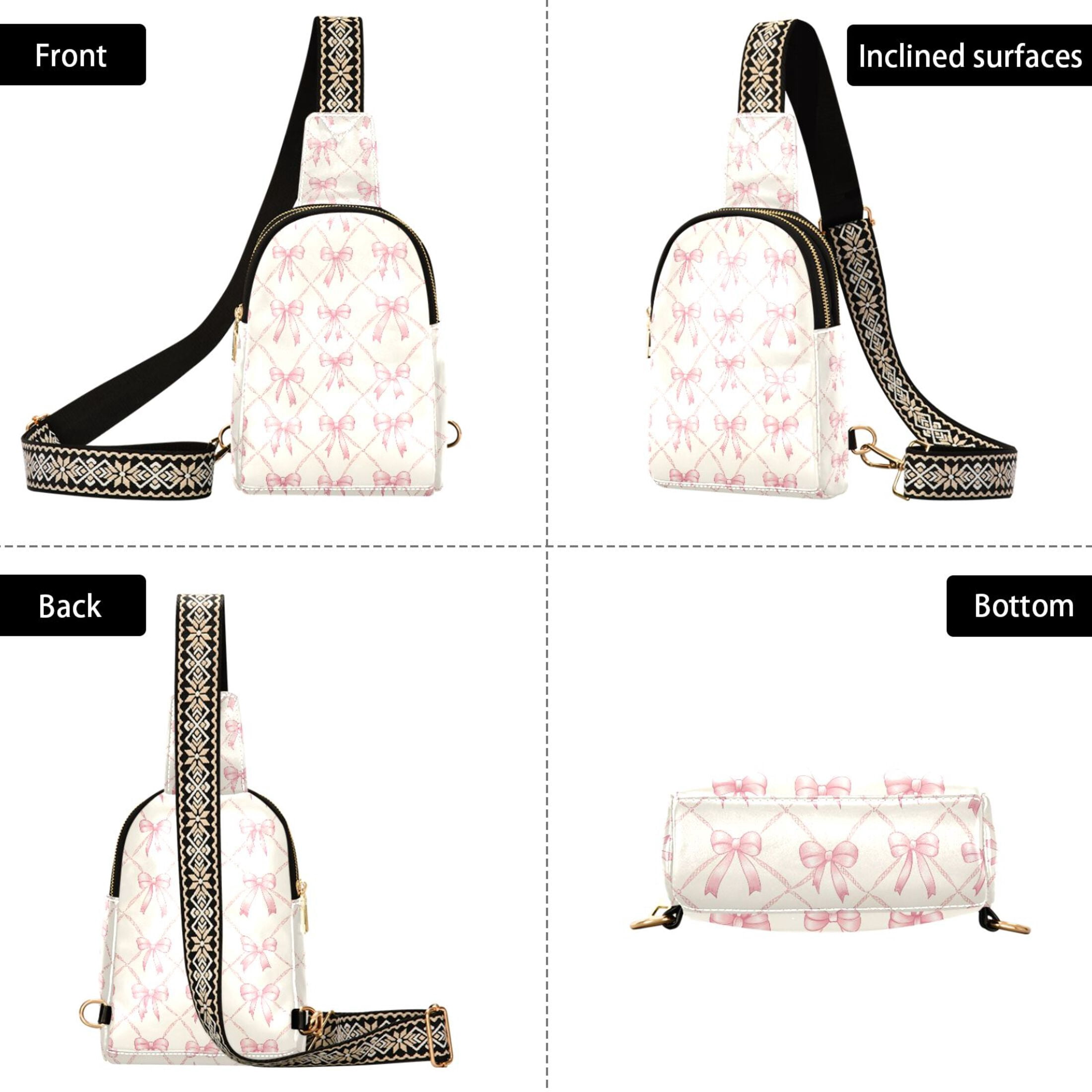 ALAZA Bows Checkered Sling Bag for Women Men Waterproof Crossbody Chest Bags