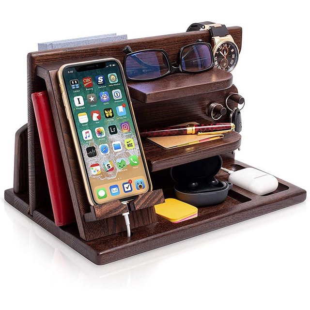 Regalo original para hombre Útil organizador de escritorio de madera - Soporte para teléfono de escritorio Regalo para papá - Idea de accesorio de escritorio Regalo para hombres Cumpleaños - Regalo d