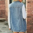 thumbnail image 4 of AOMPMSDX Women's Outerwear Vests Woman Denim Vest Fashion Medium Long Coat Turn Down Collar Coat Sleeveless Denim Jacket M Blue, 4 of 9