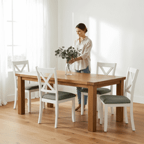 Atumcto Dining Chairs Set of 4, Wooden Upholstered Dining Room Chairs with Cushioned Seat, Modern Grey & White Accent Chairs for Kitchen, Living Room, Small Spaces（Table not included）