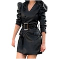 thumbnail image 1 of Pompotops Mode Automne et Hiver Femmes Sexy Col en V Manches Longues Robes Longues Unies en Solde, 1 of 6