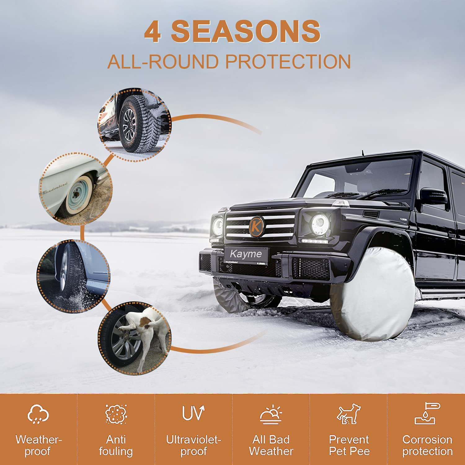 Travel Trailer Camper Truck SUV Motorhome Waterproof Wheel Cover Sun Rain Snow Protector kayme Rv Tire Covers Set of 4 Fit 27-29 Inch Tire Diameter/Black 