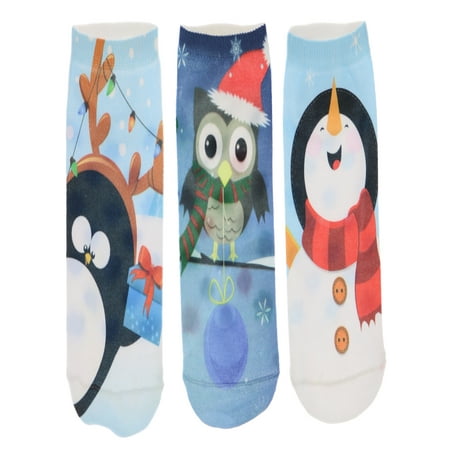 LaDeDa Women's Christmas Footie Socks, (3Pr), Snowman, Owl, Penguin