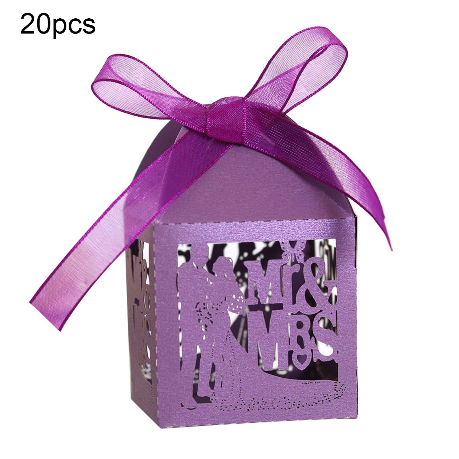 20x Heart Paper Cut Candy Sweet Box Ribbon Wedding Party Favor Gift Purple 
