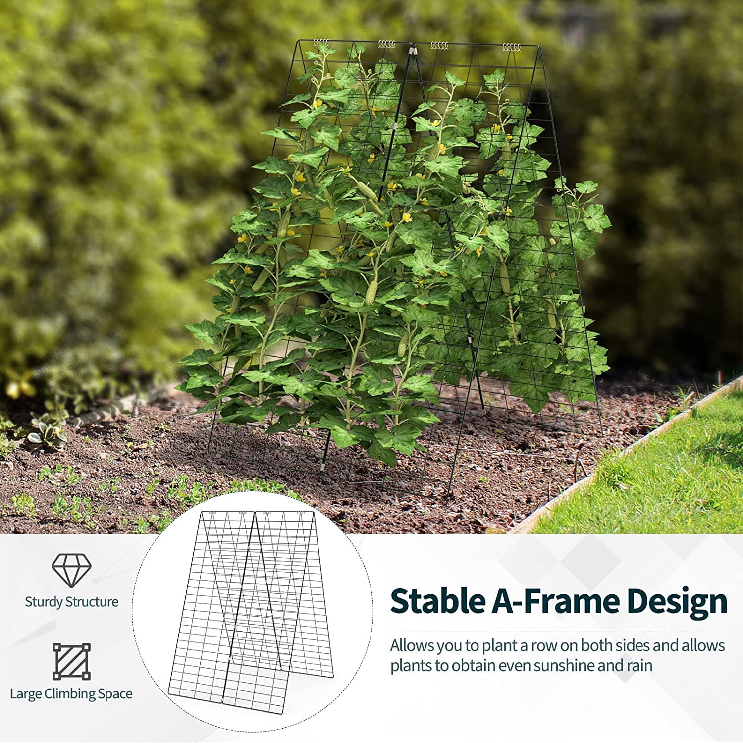 Cucumber Trellis, 8-Panel Metal Plant Support w/Rustproof PP-Coated A-Frame, Clips, Stakes, Spiral Connectors, Cable Tie & Twist Tie, Garden Trellis for Climbing Plants Outdoor Raised Bed