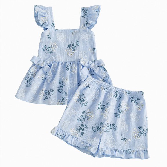 Toddler Girl Boho Outfit Ruffle Layer Sleeveless Top Floral Print Shorts Summer Casual Set 2-3 Years