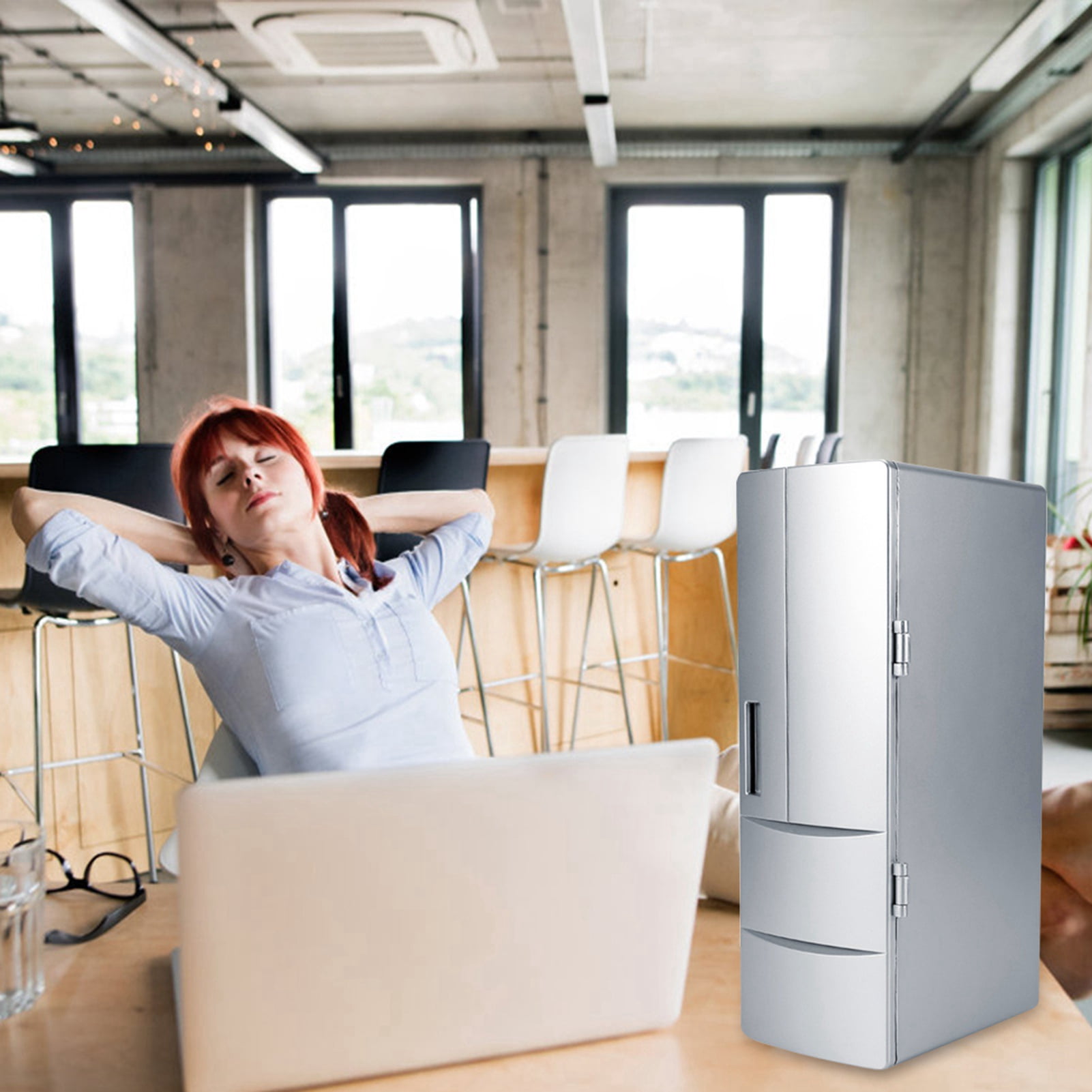 LeafyLuxe Mini USB Refrigerator, Mini Refrigerator, Compact Mini USB Refrigerator Freezer Beer Cooler Can Be In The Office When Traveling, Convenient And Fast 8.5x12x25 Cm White