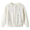 thumbnail image 2 of Ccpelsie Girls Cardigan Button Front Cable Knitted School Uniform Sweater Fall Winter Warm Coats for Little/Big Kids(White,5-6 Years), 2 of 5