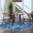 thumbnail image 4 of 8ft Round Rug, Navy Blue Coral Coastal Non-Skid Rubber Backing Large Area Rugs - Living Room Bedroom Home Office, Ocean Nautical Seaside Beach Indoor Floor Mat Carpets Washable Rug, 4 of 9