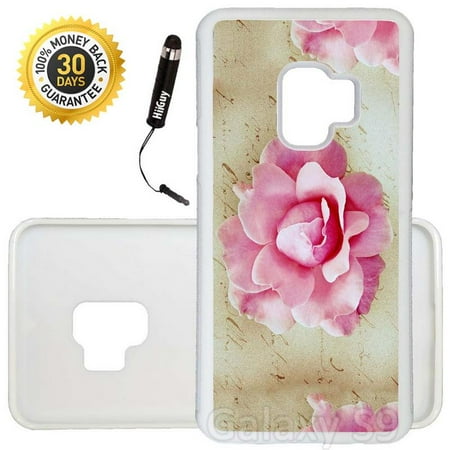 Custom Stationery - Custom Galaxy S9 Case (Pink Rose Stationery) Edge-to-Edge Rubber White Cover Ultra Slim | Lightweight | Includes Stylus Pen by Innosub