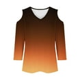 thumbnail image 4 of cfhntfmh 3/4 Sleeve Tops for Women Fashion Cold-Shoulder V Neck Printed T-Shirts Fall Lounge Solid Color Basic Vacation Shirts, 4 of 5